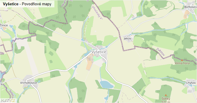 Vyšetice - záplavové mapy stoleté vody