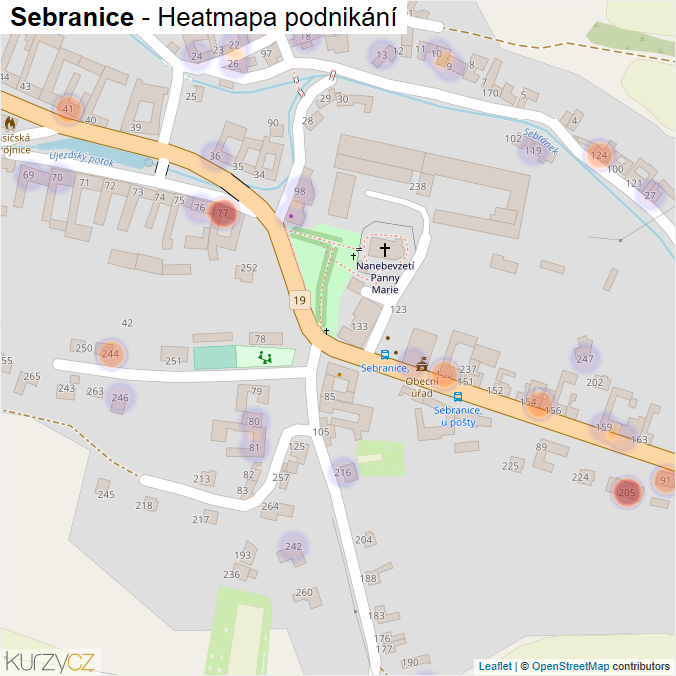 Mapa Sebranice - Firmy v části obce.