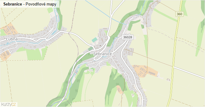 Sebranice - záplavové mapy stoleté vody