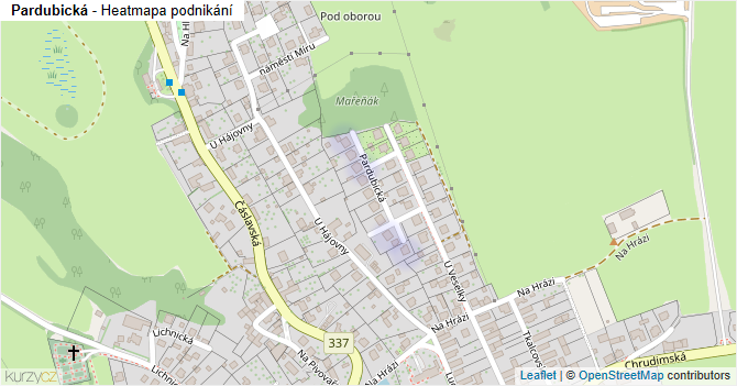 Pardubická - mapa podnikání