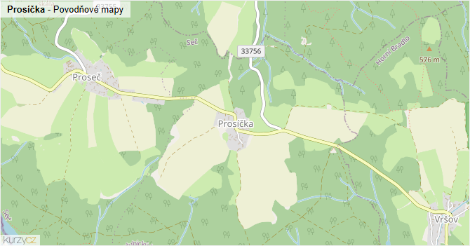 Prosíčka - záplavové mapy stoleté vody