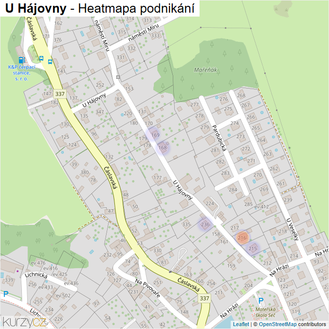 Mapa U Hájovny - Firmy v ulici.