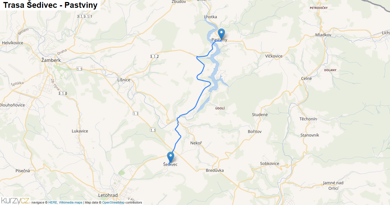 Šedivec-Pastviny, mapa trasy