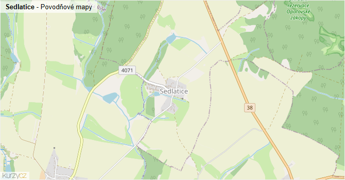 Sedlatice - záplavové mapy stoleté vody