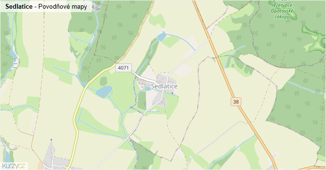 Sedlatice - záplavové mapy stoleté vody