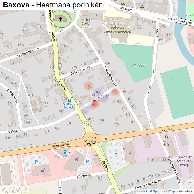 Mapa Baxova - Firmy v ulici.