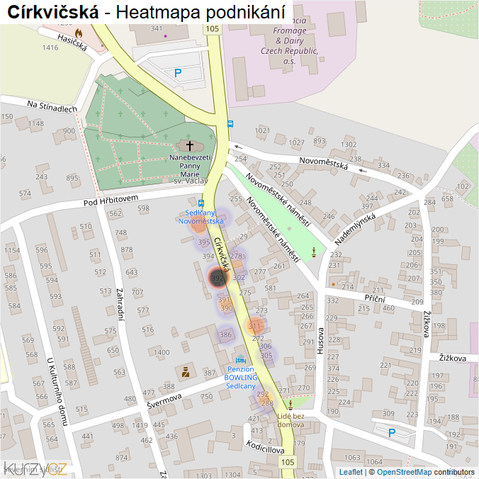 Mapa Církvičská - Firmy v ulici.