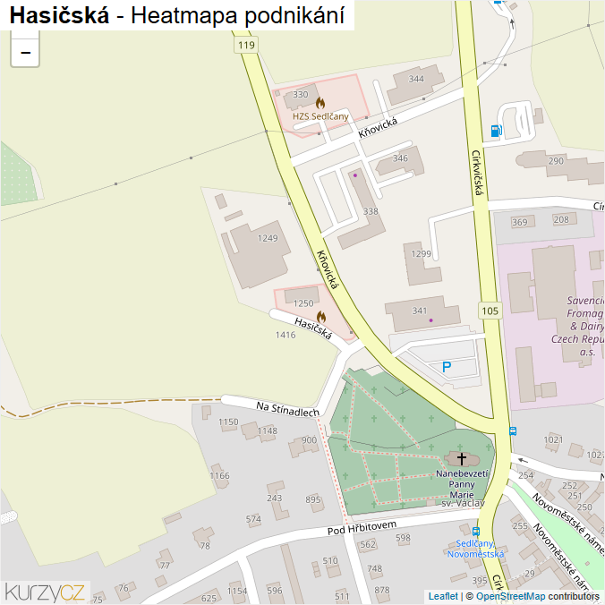 Mapa Hasičská - Firmy v ulici.