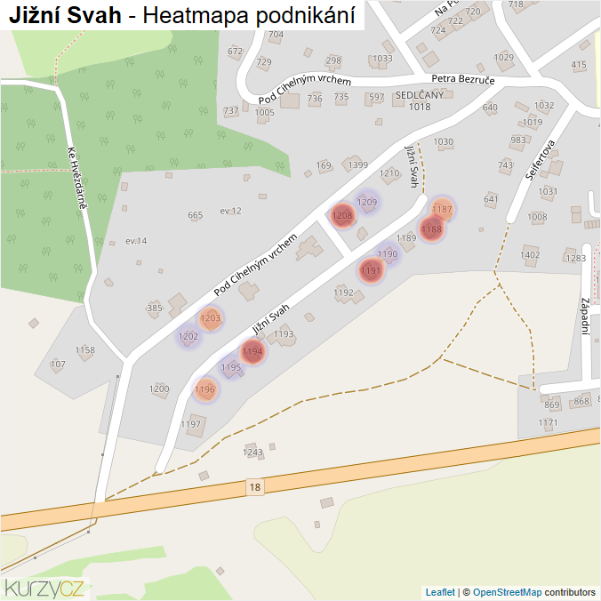 Mapa Jižní Svah - Firmy v ulici.