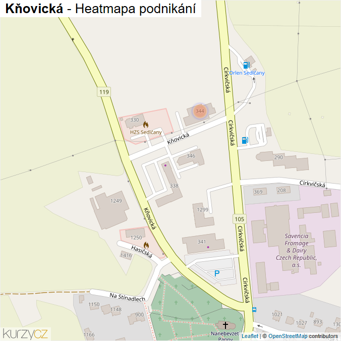 Mapa Kňovická - Firmy v ulici.