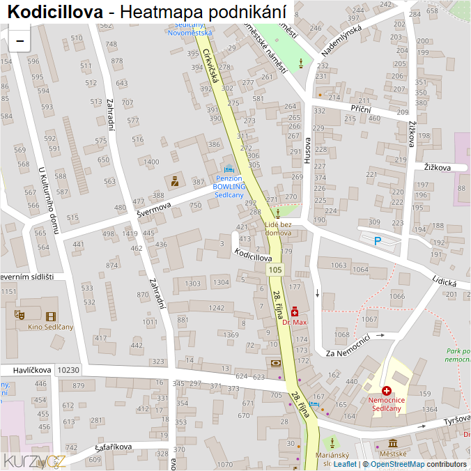 Mapa Kodicillova - Firmy v ulici.