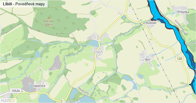 Libíň - záplavové mapy stoleté vody
