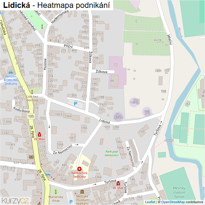 Mapa Lidická - Firmy v ulici.
