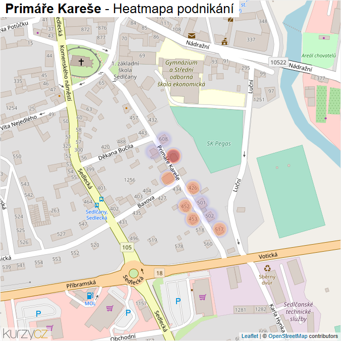 Mapa Primáře Kareše - Firmy v ulici.