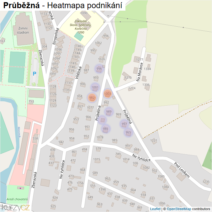 Mapa Průběžná - Firmy v ulici.