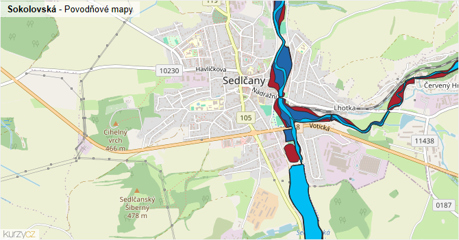 Sokolovská - záplavové mapy stoleté vody
