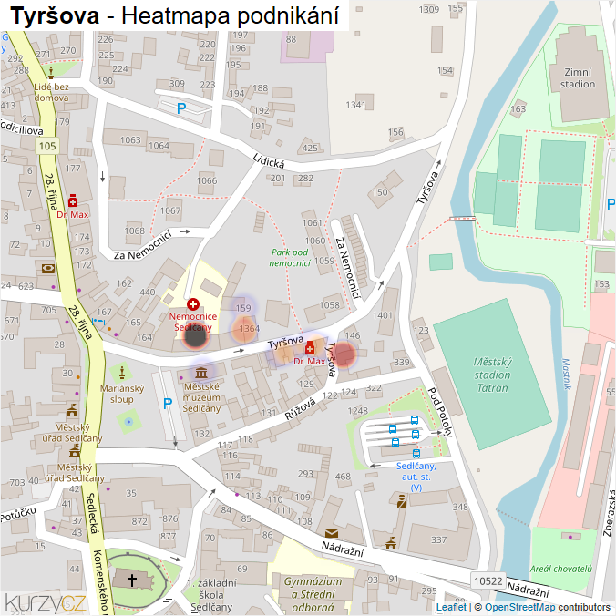 Mapa Tyršova - Firmy v ulici.