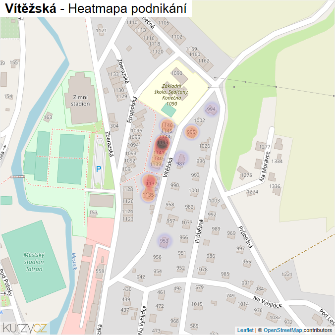 Mapa Vítěžská - Firmy v ulici.