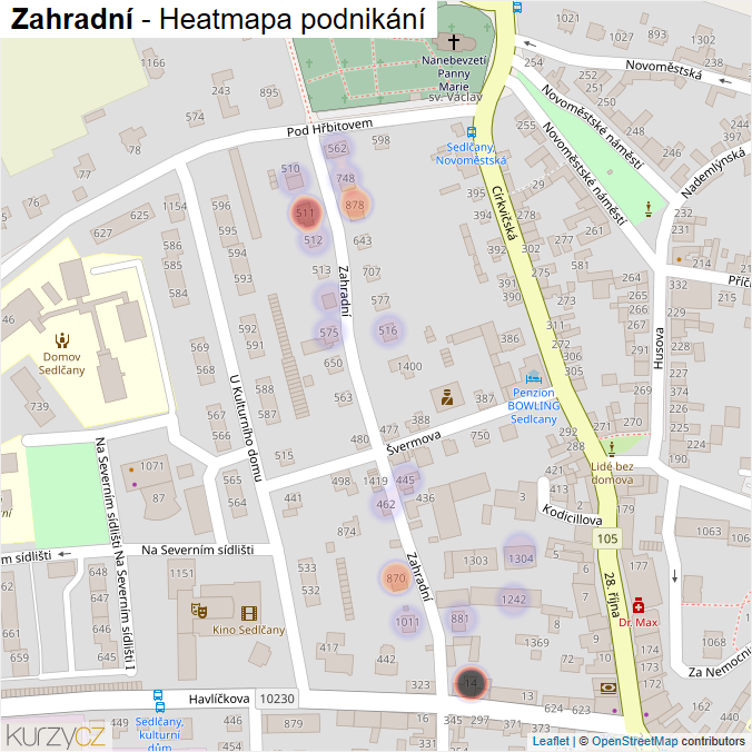 Mapa Zahradní - Firmy v ulici.