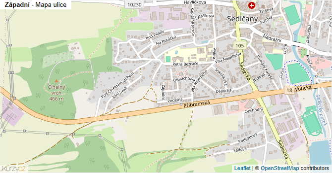Západní - mapa ulice