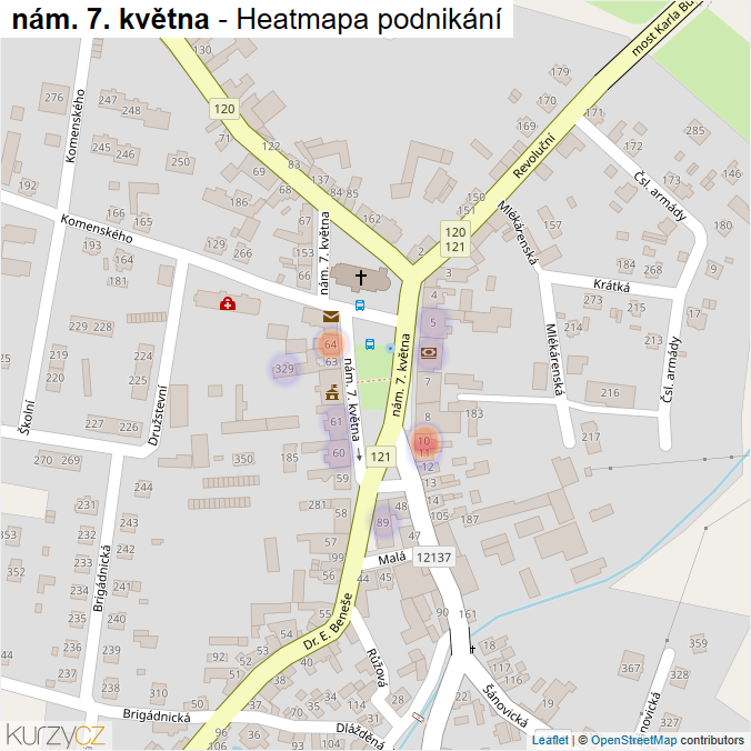 Mapa nám. 7. května - Firmy v ulici.