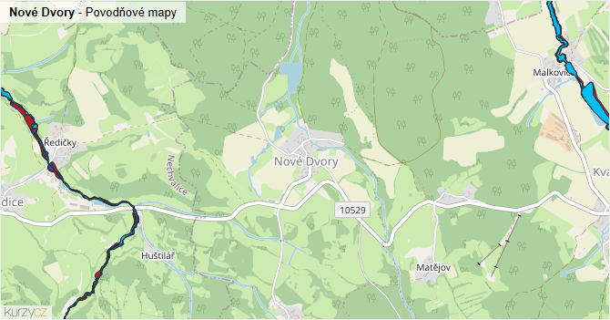 Nové Dvory - záplavové mapy stoleté vody