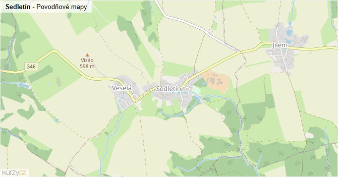 Sedletín - záplavové mapy stoleté vody