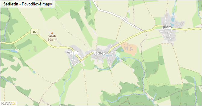 Sedletín - záplavové mapy stoleté vody
