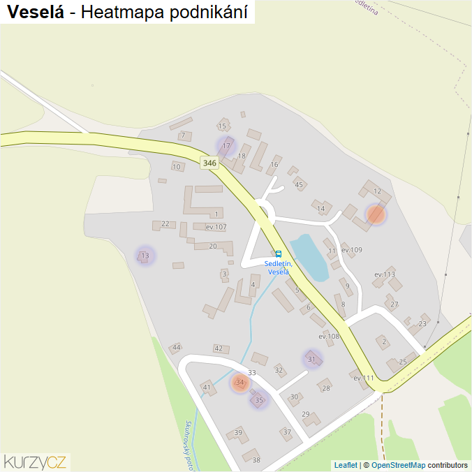 Mapa Veselá - Firmy v části obce.