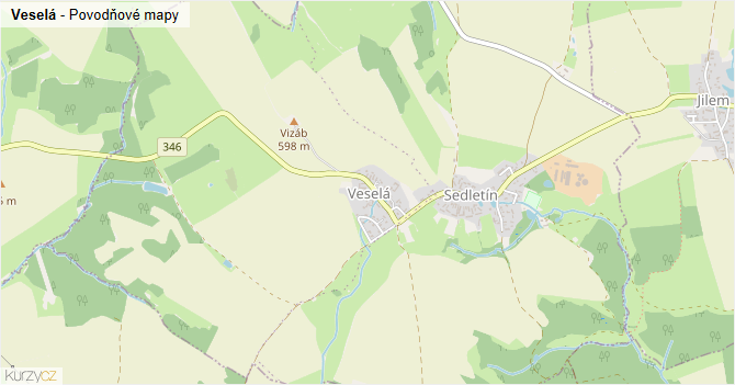 Veselá - záplavové mapy stoleté vody