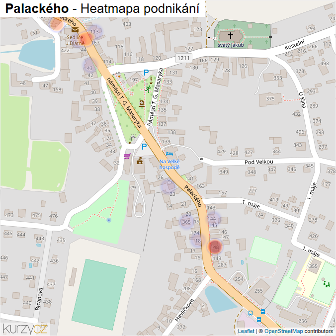 Mapa Palackého - Firmy v ulici.
