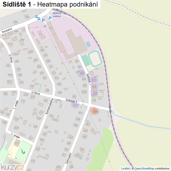 Mapa Sídliště 1 - Firmy v ulici.