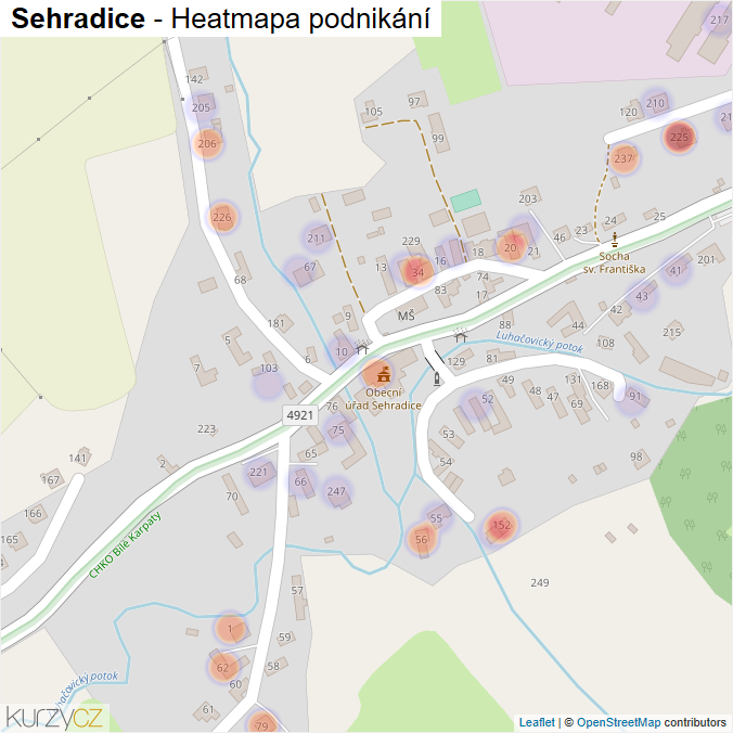 Mapa Sehradice - Firmy v části obce.