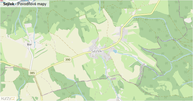 Sejřek - záplavové mapy stoleté vody