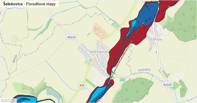 Šelešovice - záplavové mapy stoleté vody