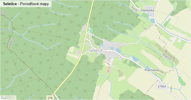 Seletice - záplavové mapy stoleté vody