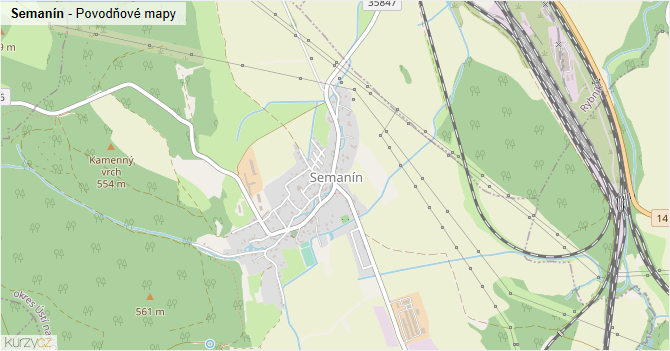 Semanín - záplavové mapy stoleté vody