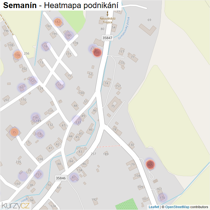 Mapa Semanín - Firmy v části obce.