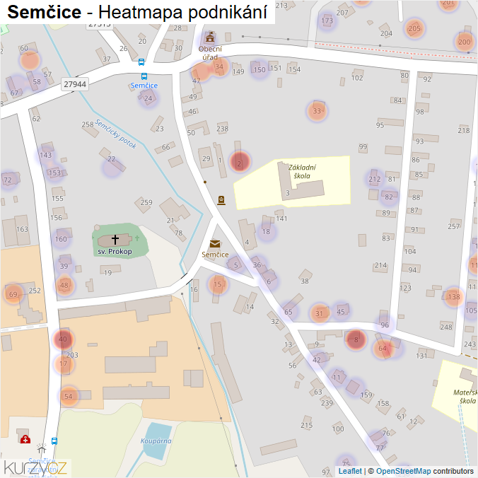 Mapa Semčice - Firmy v části obce.