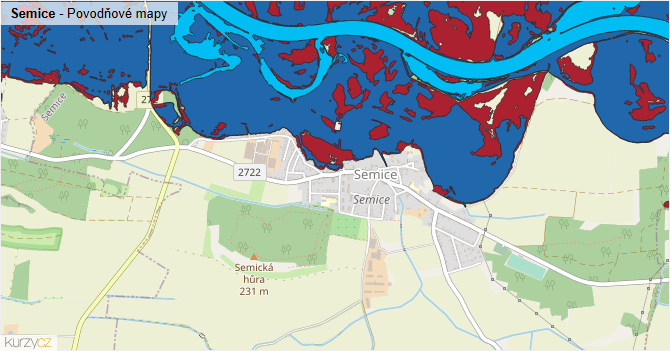 Semice - záplavové mapy stoleté vody