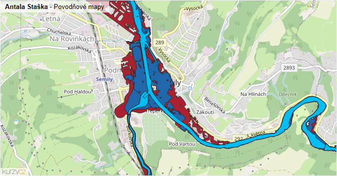 Antala Staška - záplavové mapy stoleté vody