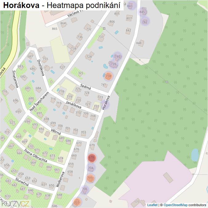 Mapa Horákova - Firmy v ulici.