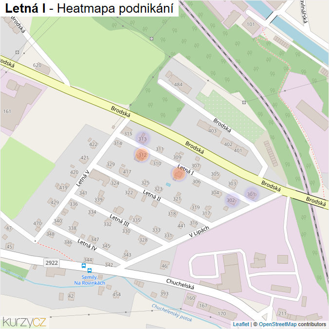 Mapa Letná I - Firmy v ulici.