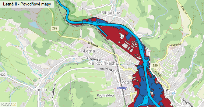 Letná II - záplavové mapy stoleté vody