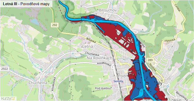 Letná III - záplavové mapy stoleté vody