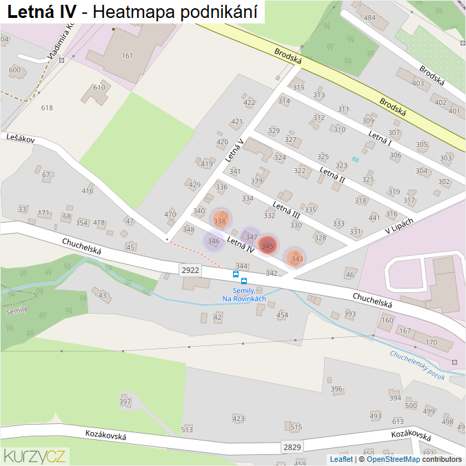 Mapa Letná IV - Firmy v ulici.