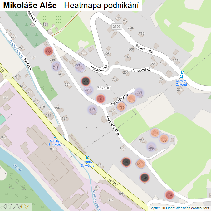 Mapa Mikoláše Alše - Firmy v ulici.