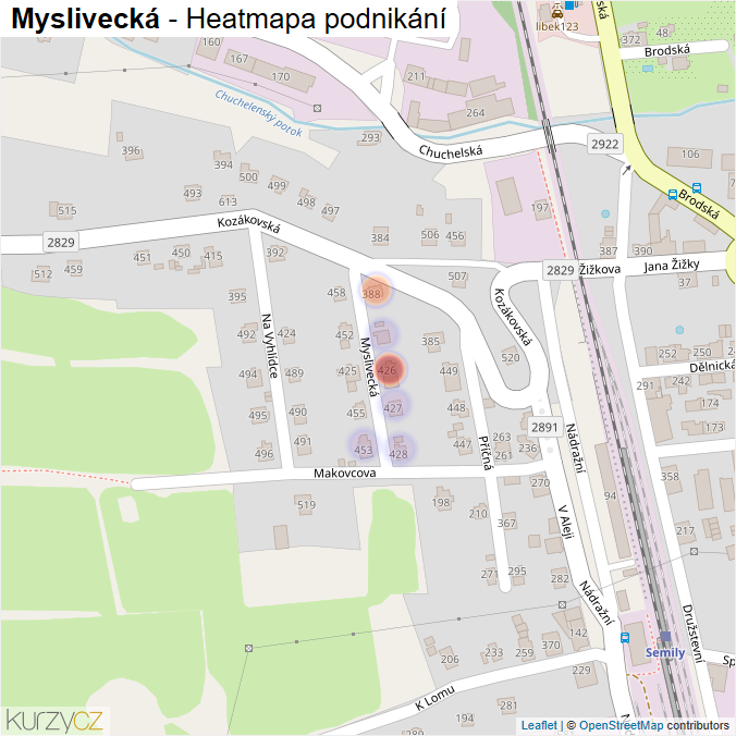 Mapa Myslivecká - Firmy v ulici.