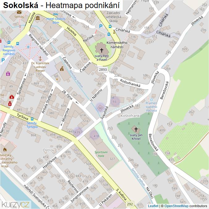Mapa Sokolská - Firmy v ulici.