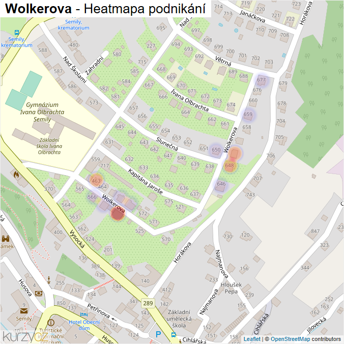 Mapa Wolkerova - Firmy v ulici.